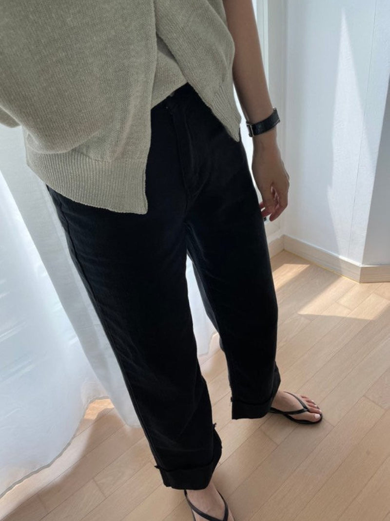 TURN-UP WIDE DENIM TROUSERS