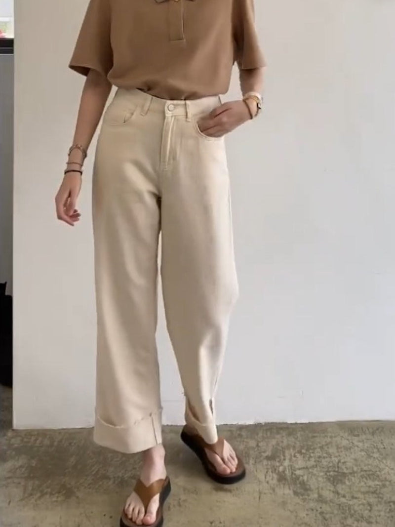 TURN-UP WIDE DENIM TROUSERS
