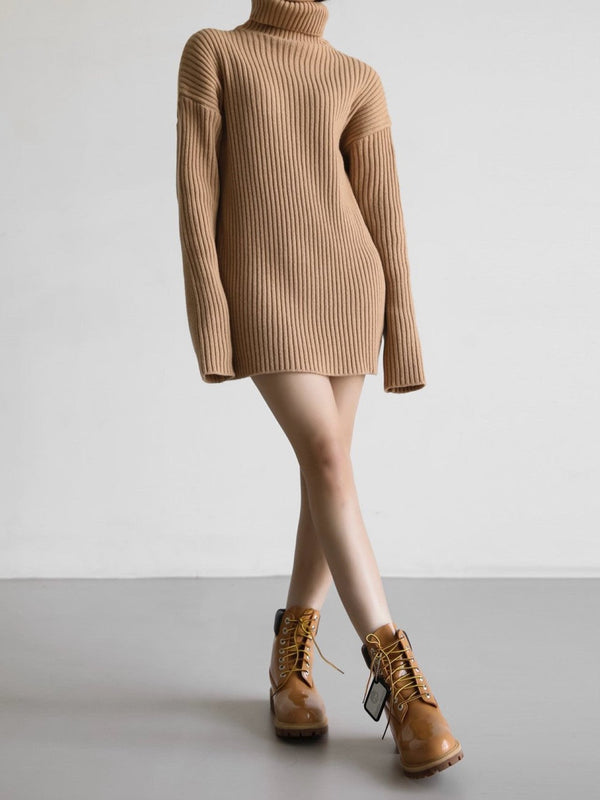 TURTLENECK RIBBED KNIT MINI DRESS