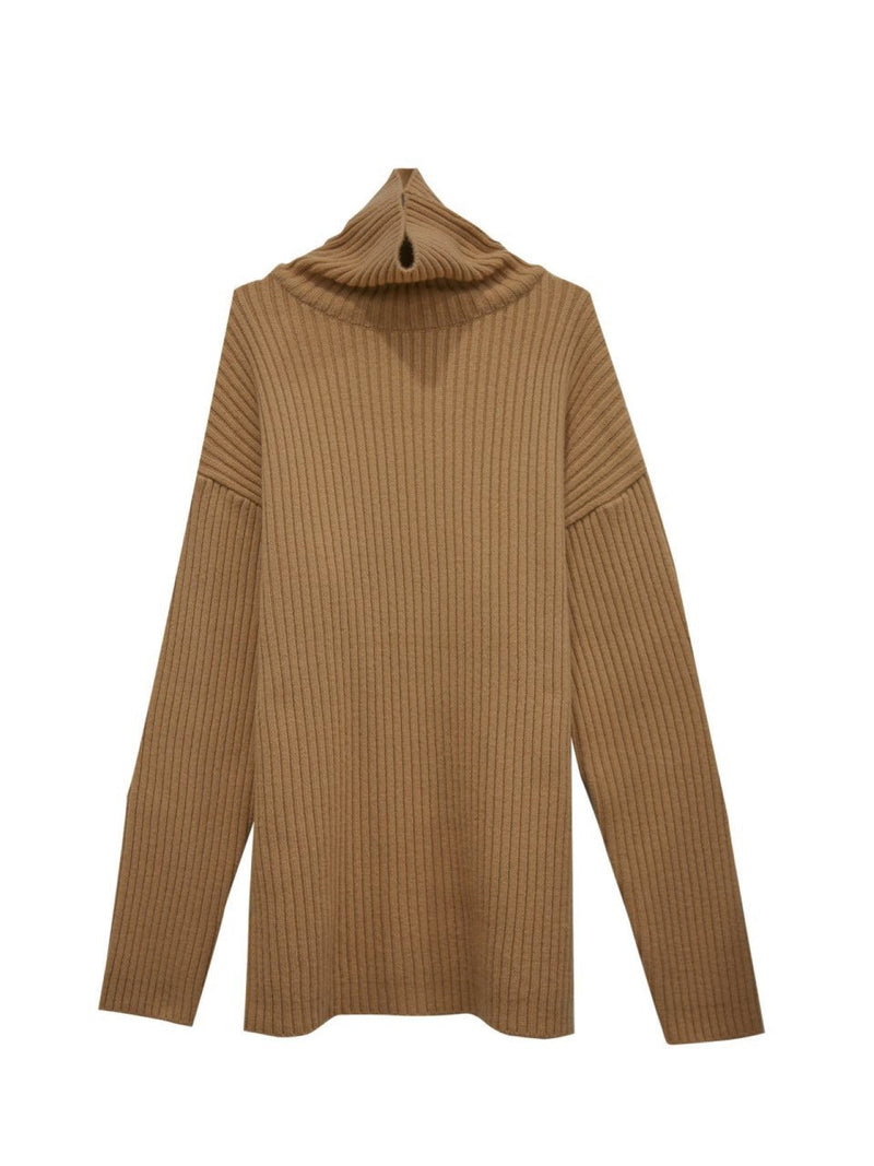 TURTLENECK RIBBED KNIT MINI DRESS