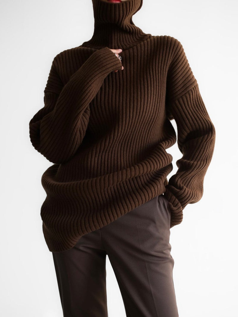 TURTLENECK RIBBED KNIT MINI DRESS