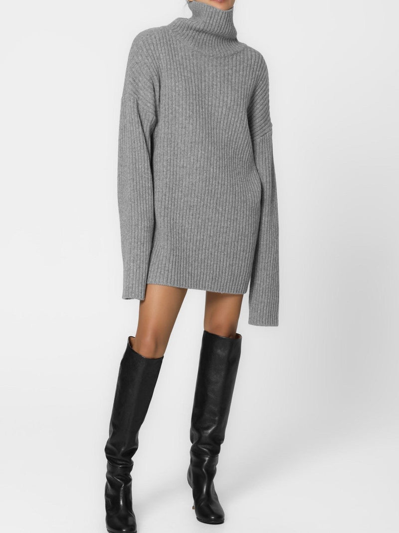 TURTLENECK RIBBED KNIT MINI DRESS