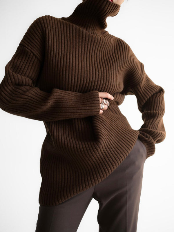 TURTLENECK RIBBED KNIT MINI DRESS