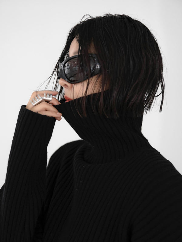 TURTLENECK RIBBED KNIT MINI DRESS