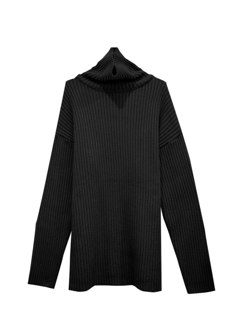 TURTLENECK RIBBED KNIT MINI DRESS