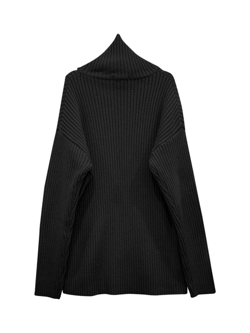 TURTLENECK RIBBED KNIT MINI DRESS