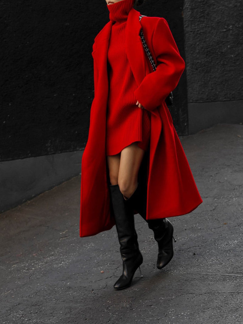 TURTLENECK RIBBED KNIT MINI DRESS
