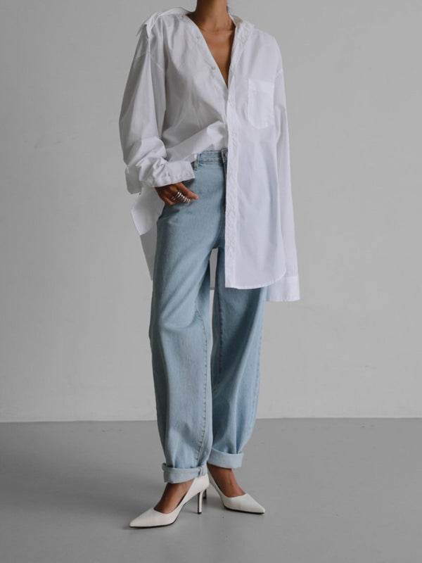 TWISTED COLLAR COTTON POPLIN SHIRT