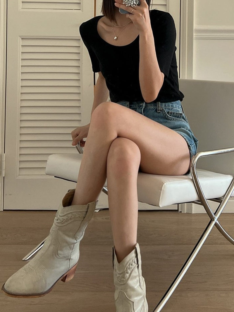 U NECK RIBBED T-SHIRT