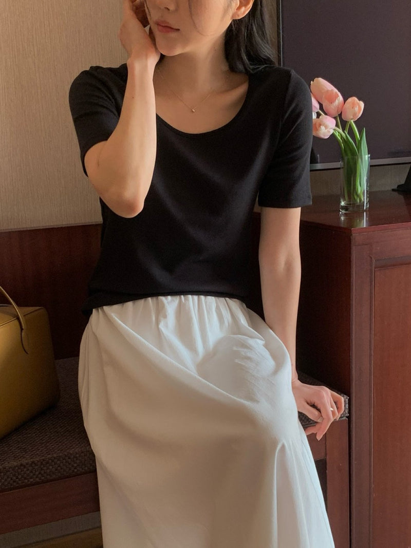 U NECK RIBBED T-SHIRT