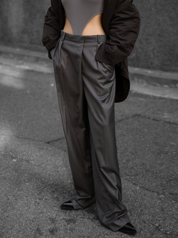 UNBALANCED FLY HIGH RISE WIDE TROUSERS