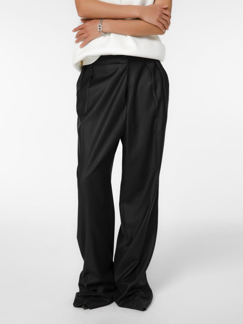 UNBALANCED FLY HIGH RISE WIDE TROUSERS