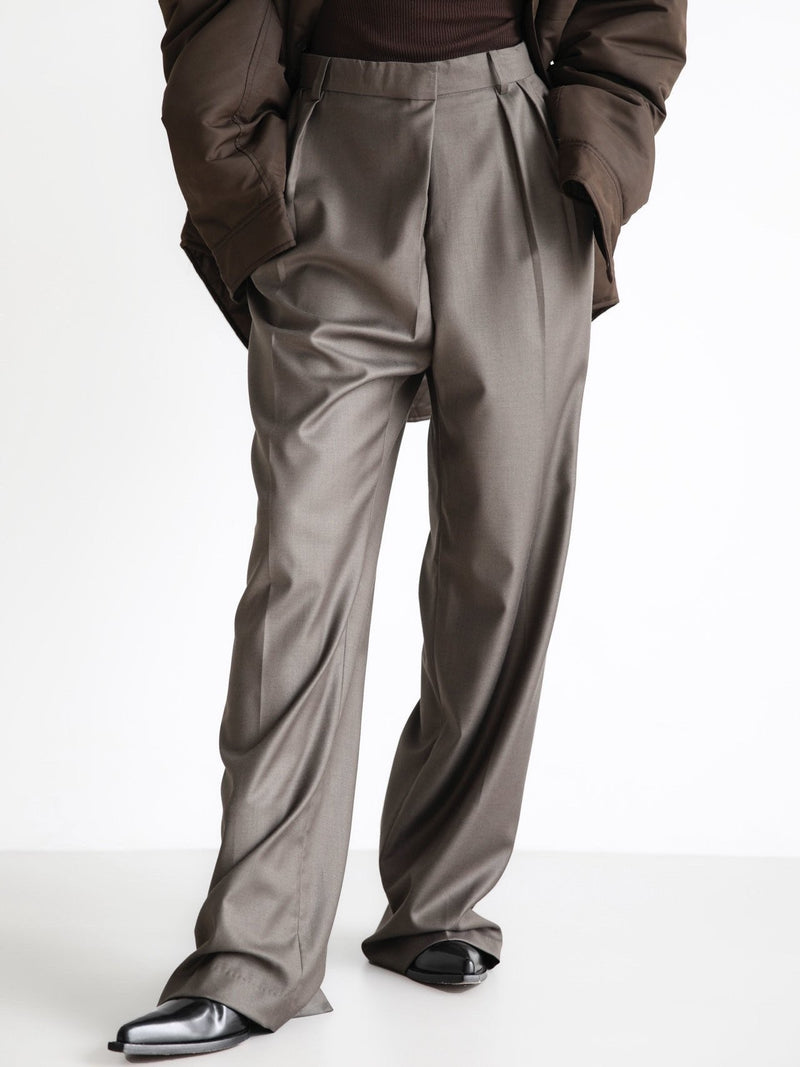 UNBALANCED FLY HIGH RISE WIDE TROUSERS