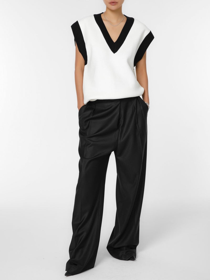 UNBALANCED FLY HIGH RISE WIDE TROUSERS