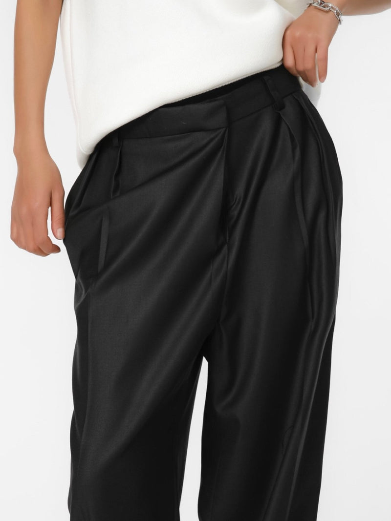 UNBALANCED FLY HIGH RISE WIDE TROUSERS