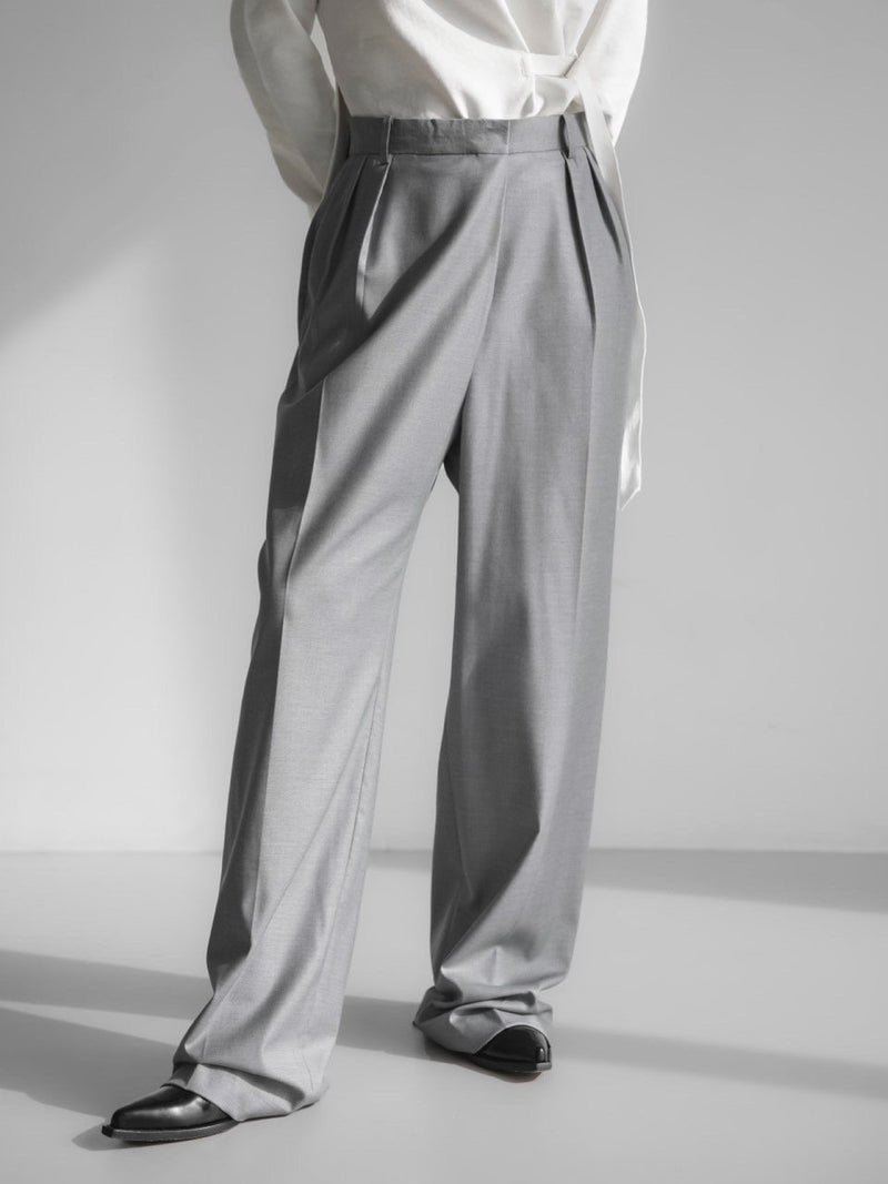 UNBALANCED FLY HIGH RISE WIDE TROUSERS