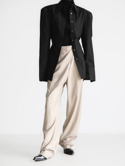 UNBALANCED FLY HIGH RISE WIDE TROUSERS