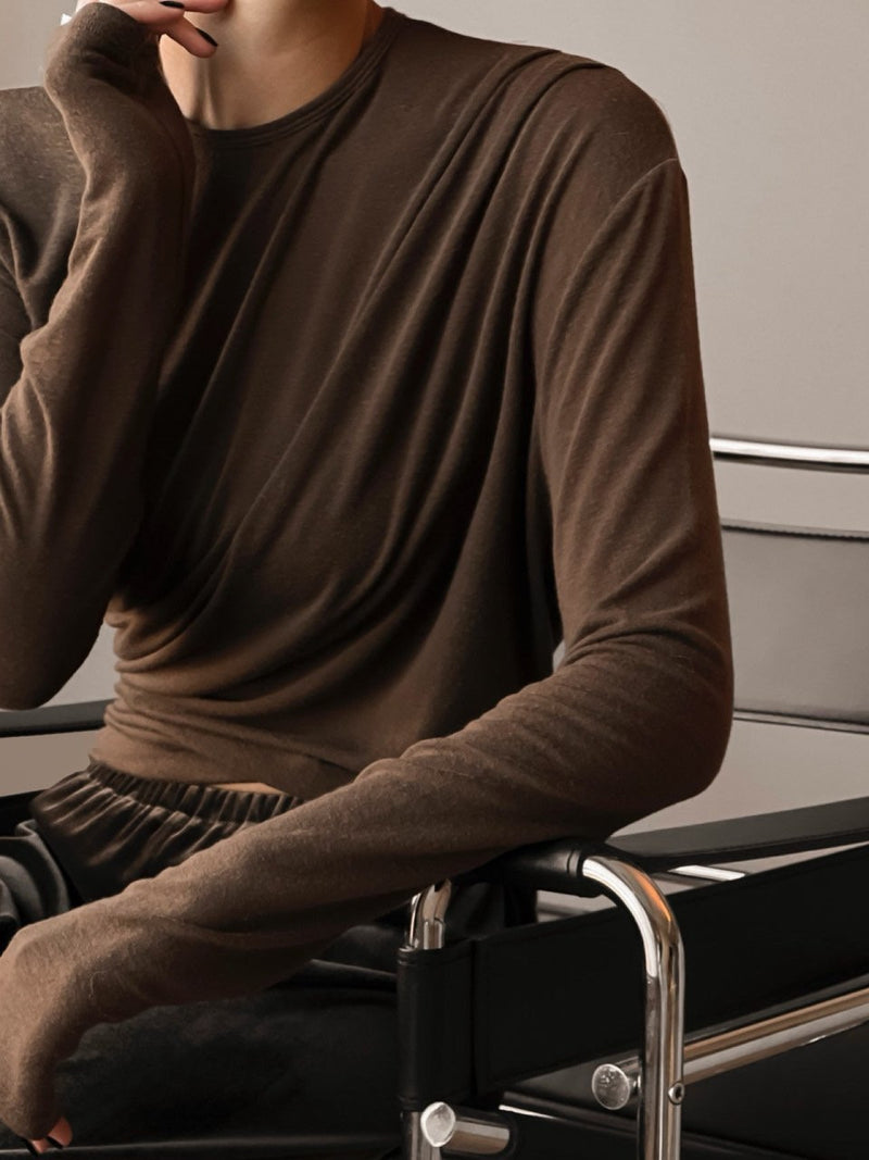 UNBALANCED TENCEL SHEER DRAPED T-SHIRT