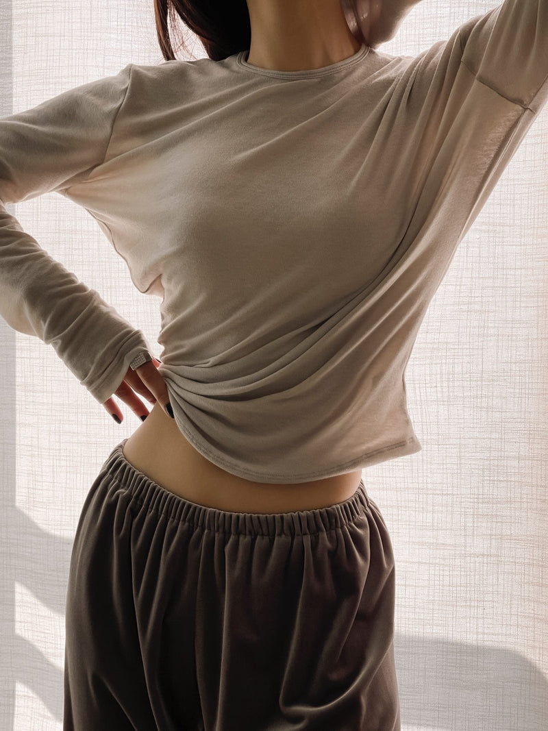 UNBALANCED TENCEL SHEER DRAPED T-SHIRT