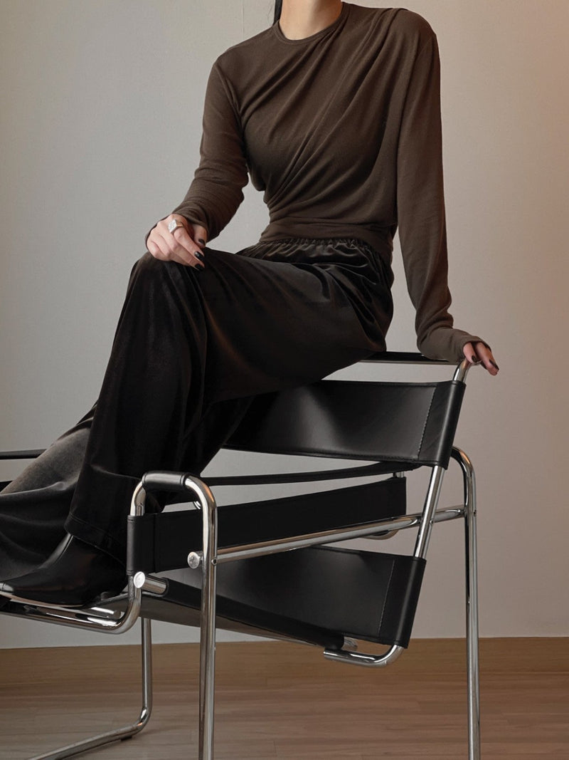 UNBALANCED TENCEL SHEER DRAPED T-SHIRT