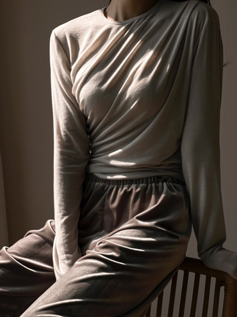 UNBALANCED TENCEL SHEER DRAPED T-SHIRT