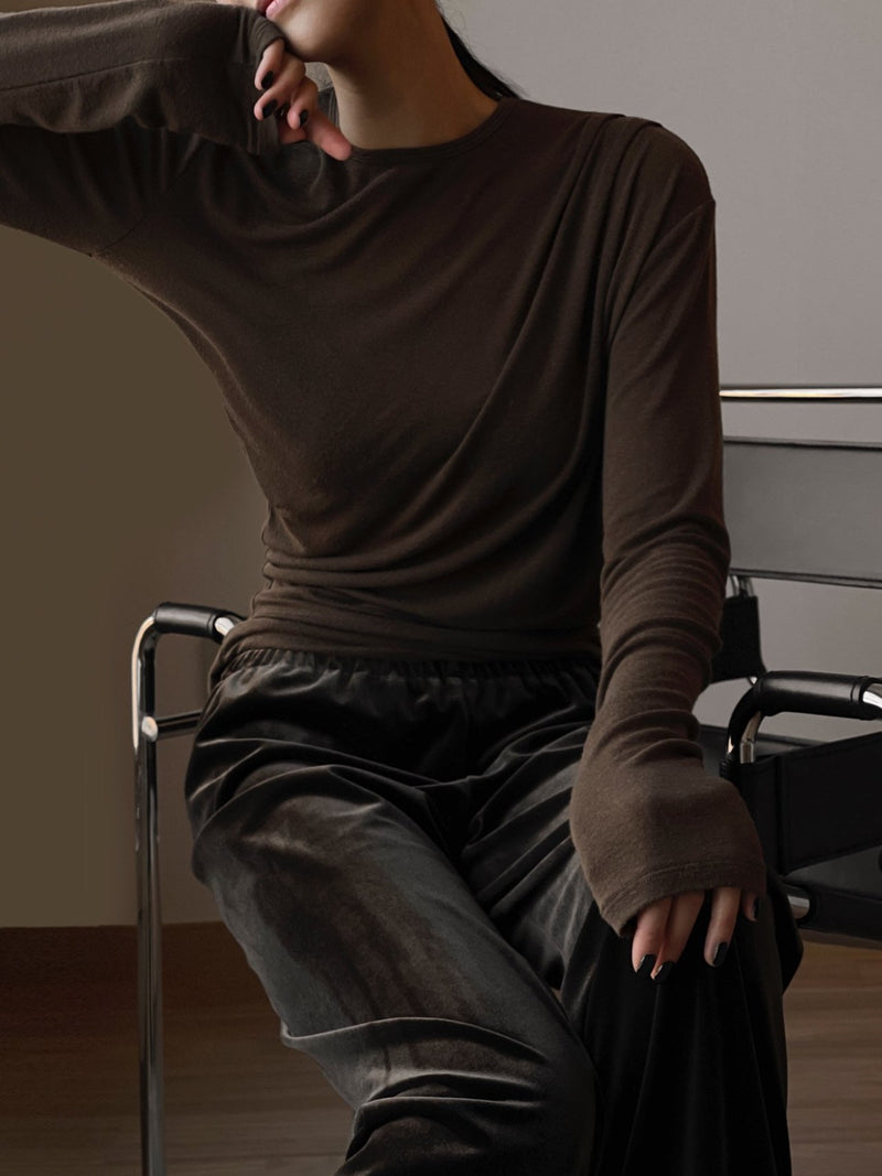 UNBALANCED TENCEL SHEER DRAPED T-SHIRT