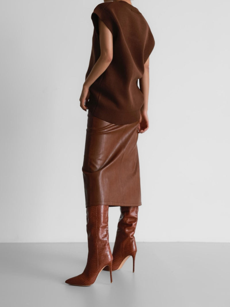 VEGAN LEATHER MIDI SKIRT