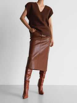 VEGAN LEATHER MIDI SKIRT