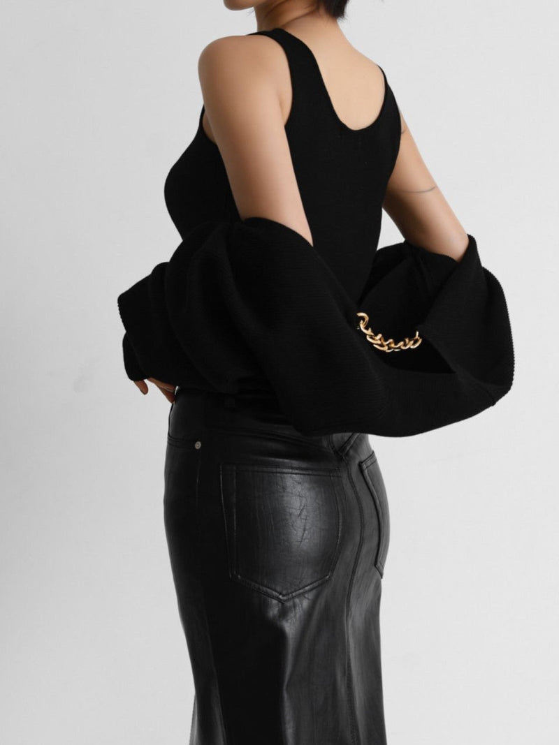 VEGAN LEATHER MIDI SKIRT