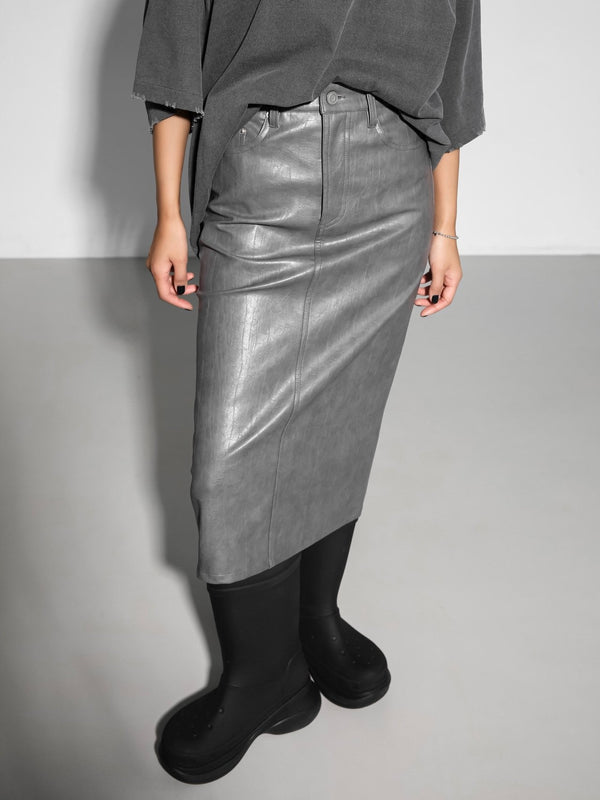 VEGAN LEATHER MIDI SKIRT