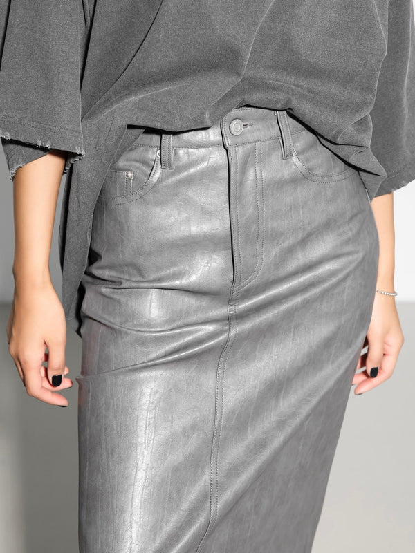 VEGAN LEATHER MIDI SKIRT