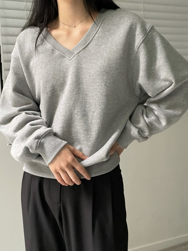 V NECK BRUSHED SWEATSHIRT