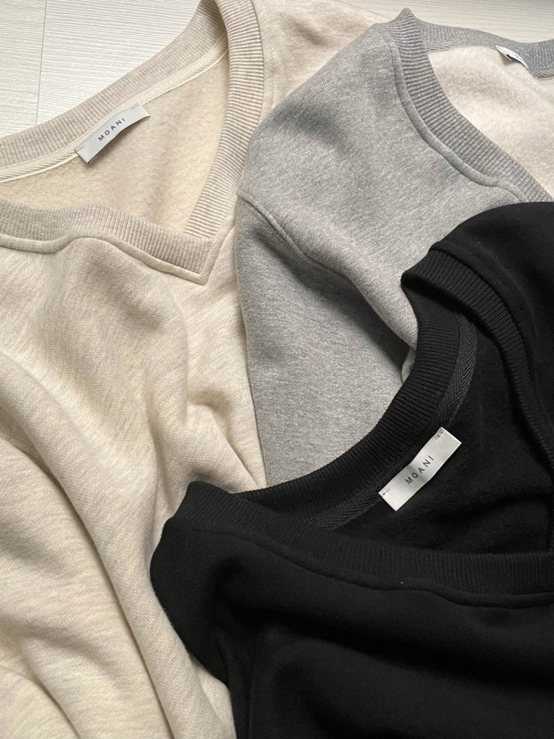 V NECK BRUSHED SWEATSHIRT