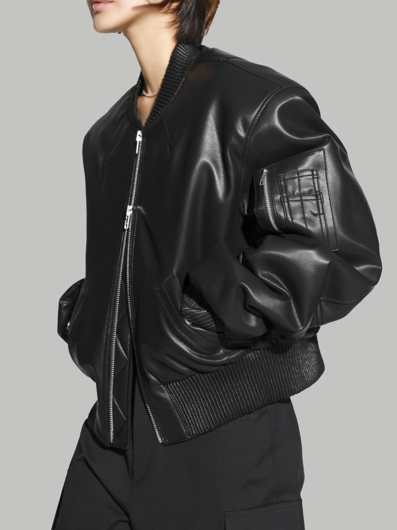 CROPPED VEGAN LEATHER BOMBER JACKET