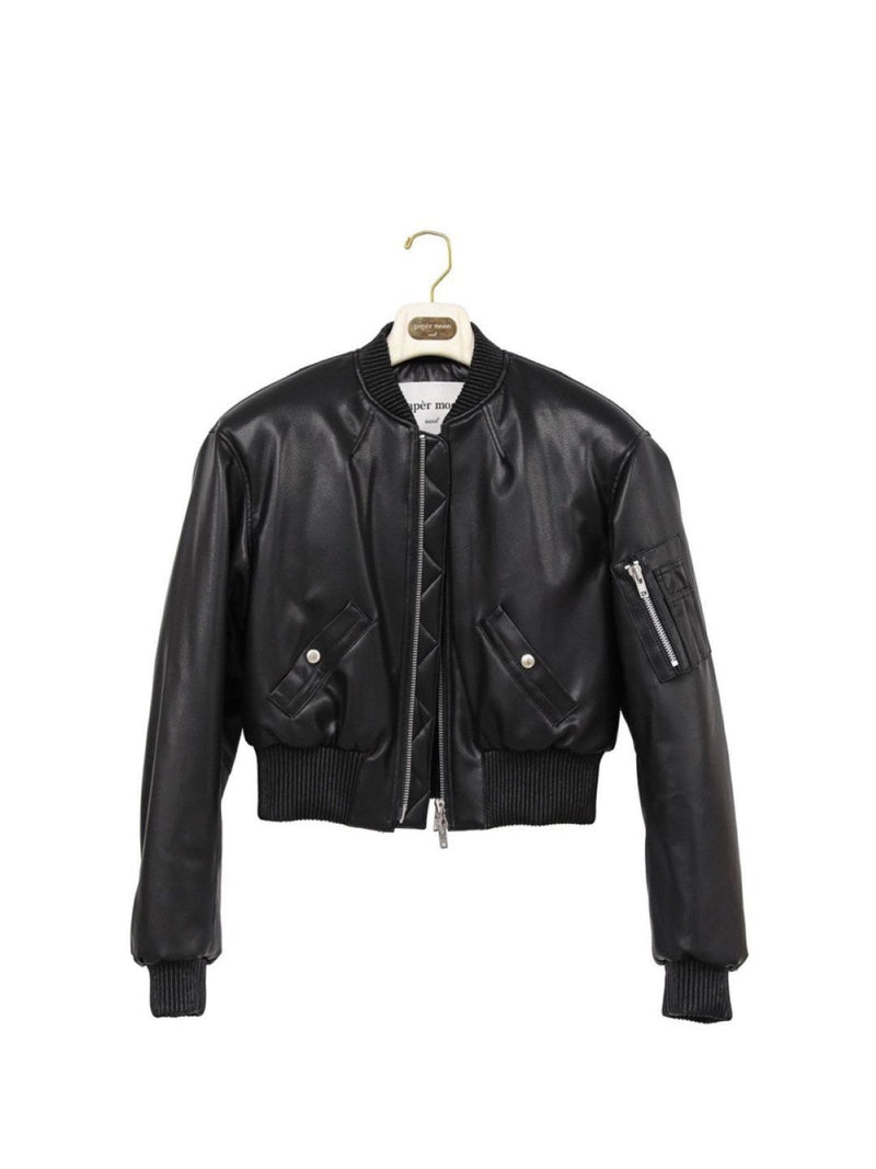 CROPPED VEGAN LEATHER BOMBER JACKET