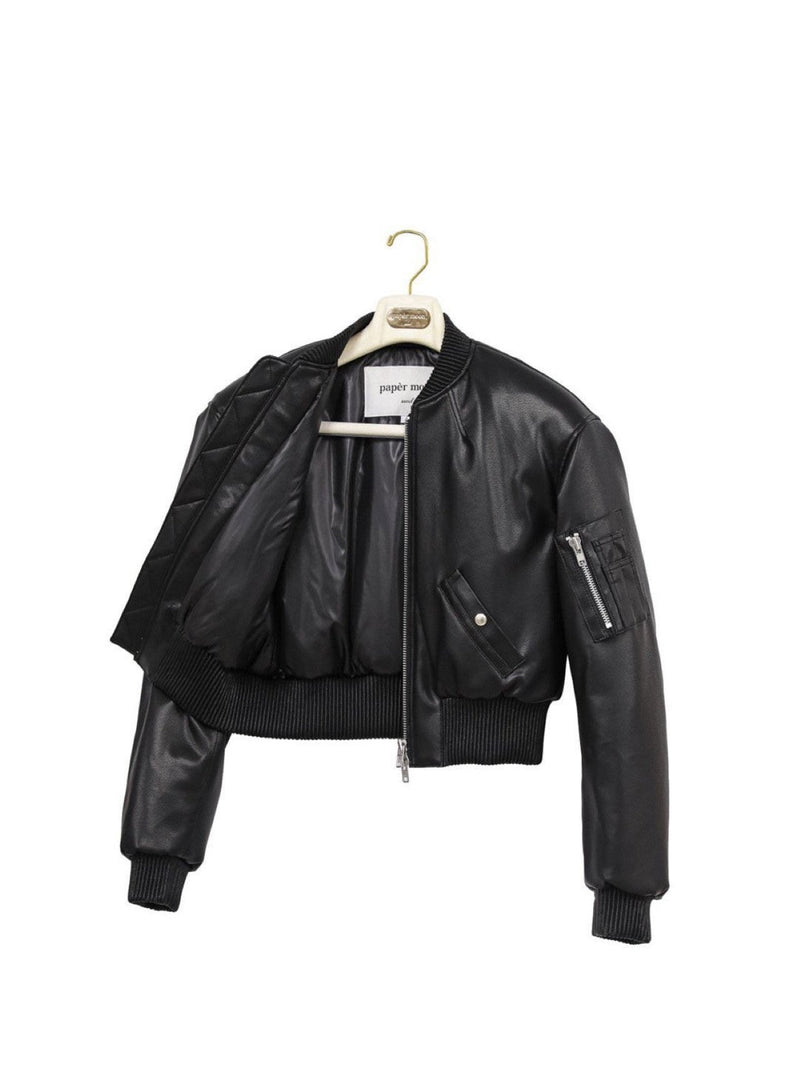 CROPPED VEGAN LEATHER BOMBER JACKET