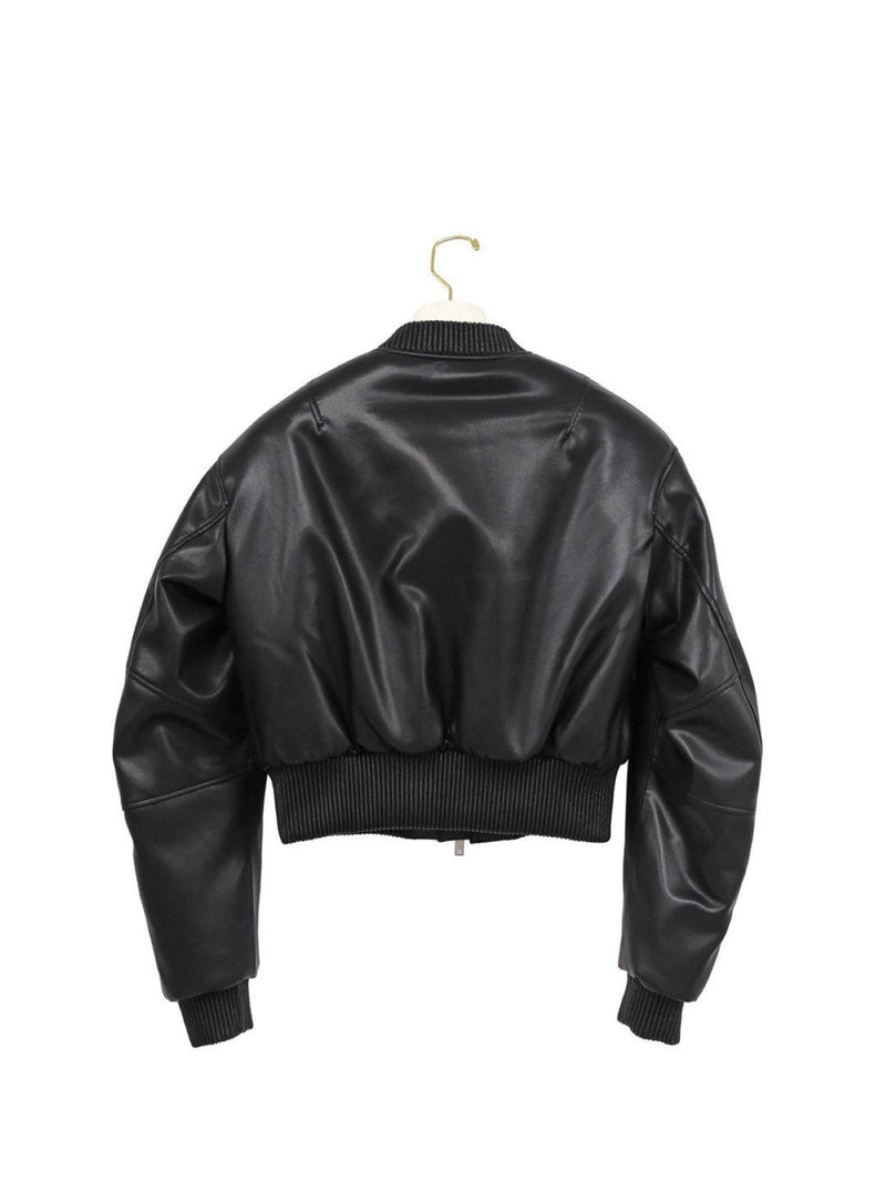 CROPPED VEGAN LEATHER BOMBER JACKET