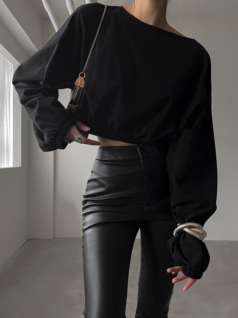 VEGAN LEATHER CROPPED FLARE PANTS