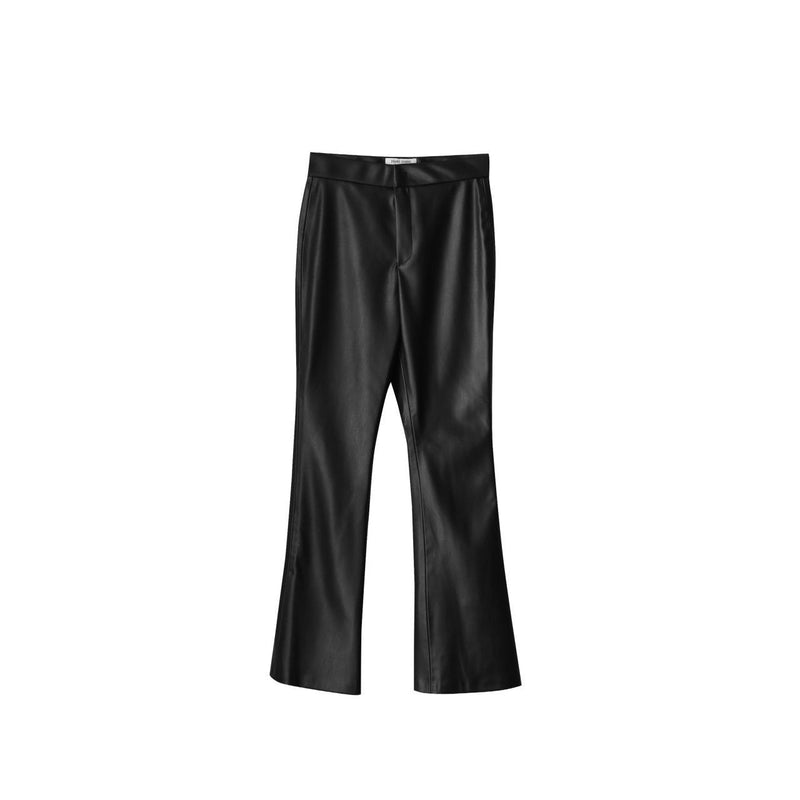 VEGAN LEATHER CROPPED FLARE PANTS