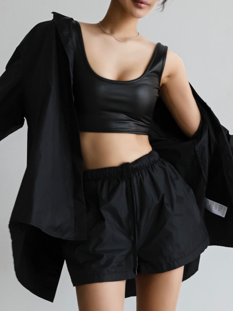 VEGAN LEATHER CROPPED SLEEVELESS TANK