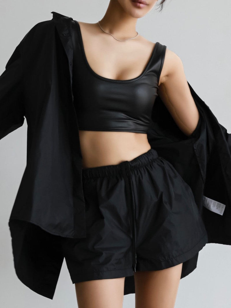 VEGAN LEATHER CROPPED SLEEVELESS TANK