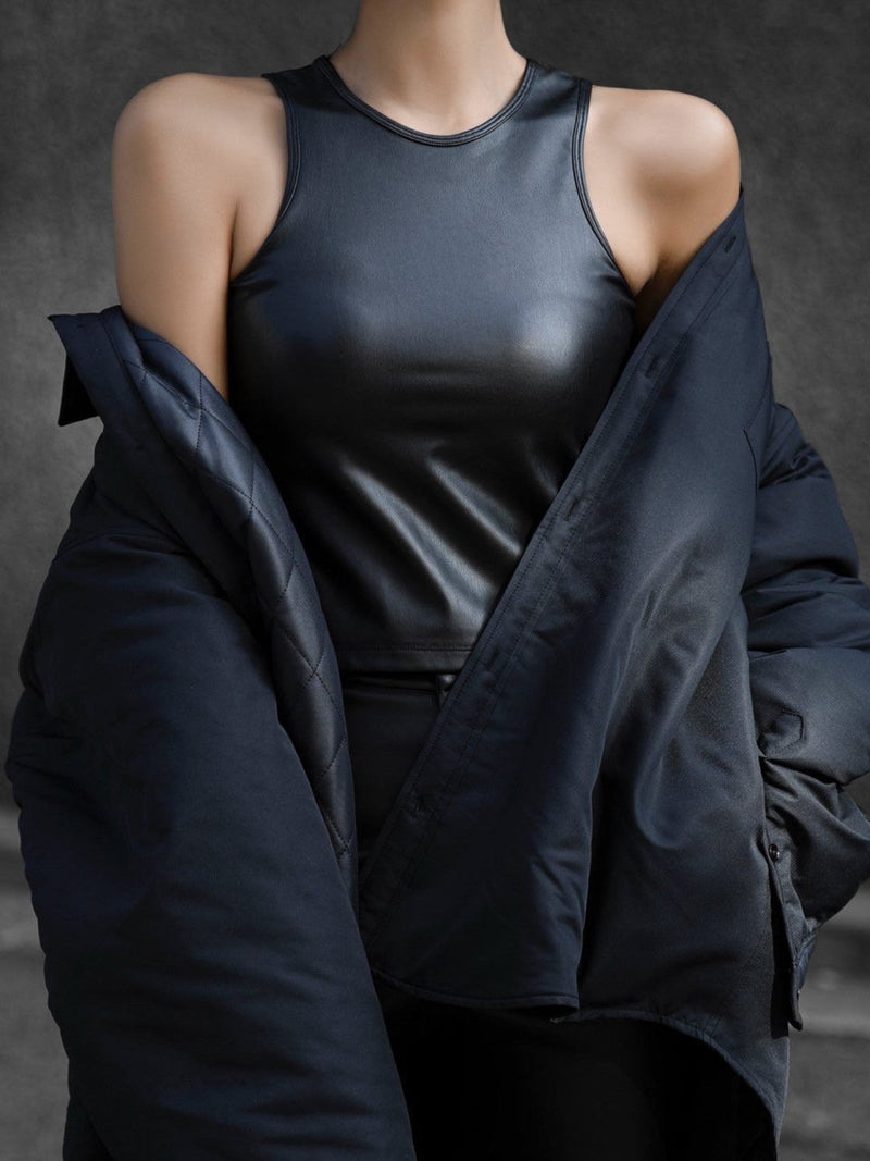 VEGAN LEATHER CROPPED SLEEVELESS TANK