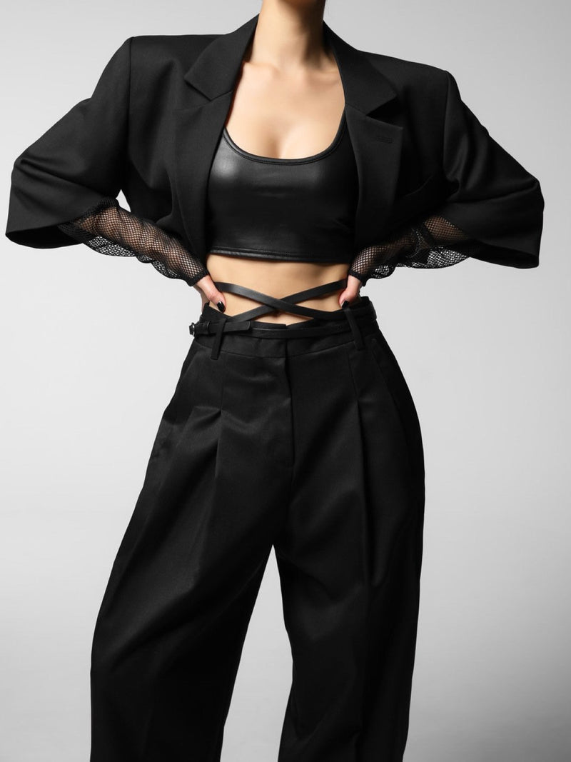 VEGAN LEATHER CROPPED SLEEVELESS TANK