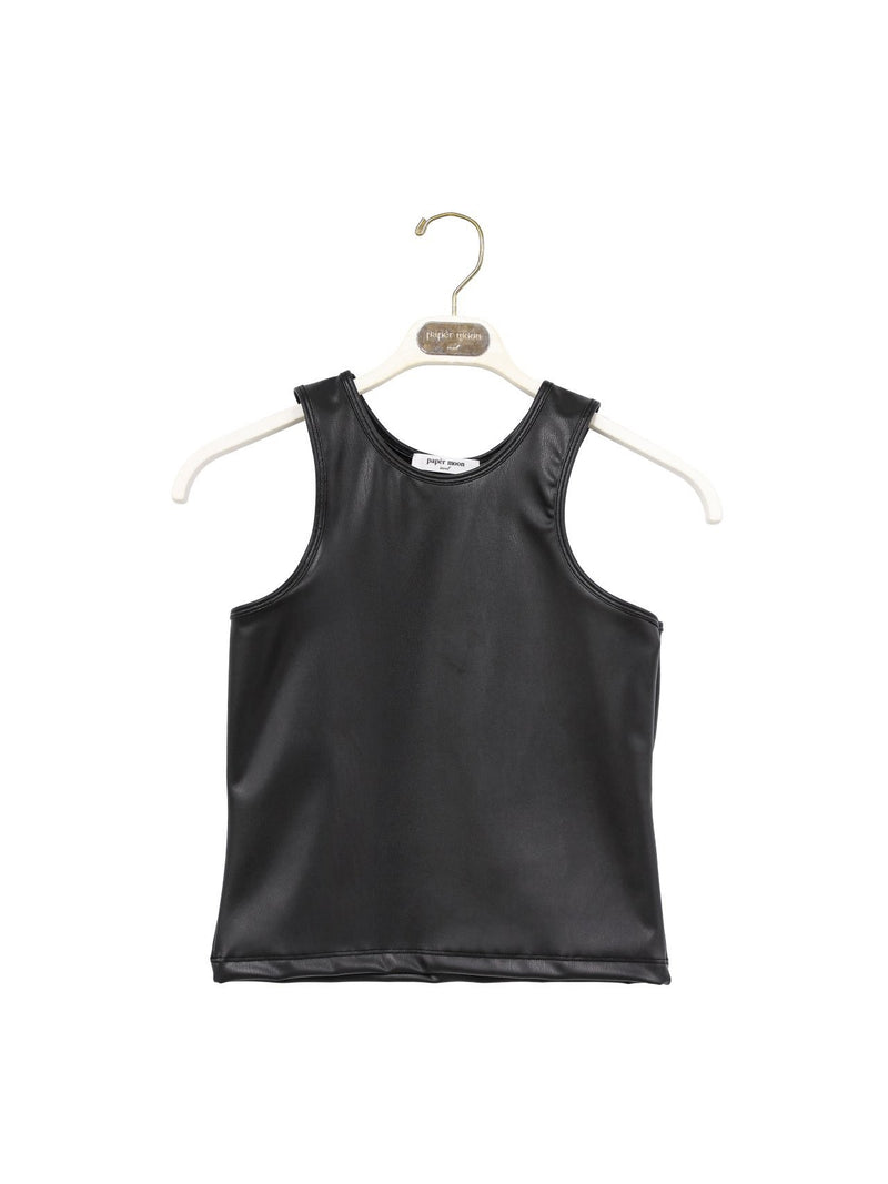 VEGAN LEATHER CROPPED SLEEVELESS TANK