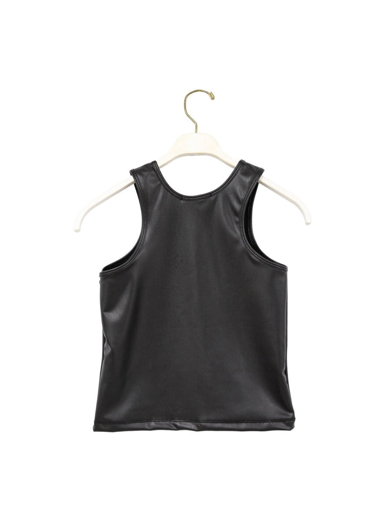 VEGAN LEATHER CROPPED SLEEVELESS TANK