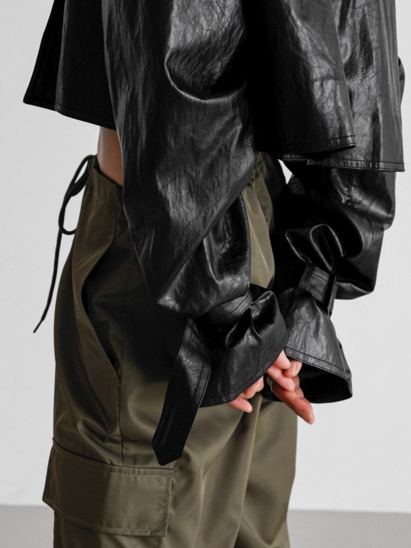 VEGAN LEATHER CROPPED TRENCH JACKET