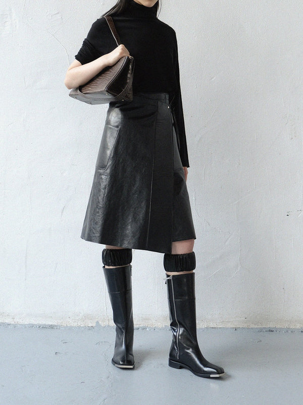 VEGAN LEATHER CUT-OUT WRAP SKIRT