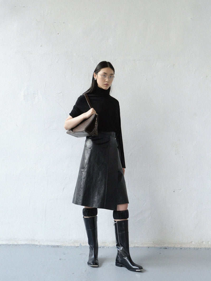 VEGAN LEATHER CUT-OUT WRAP SKIRT