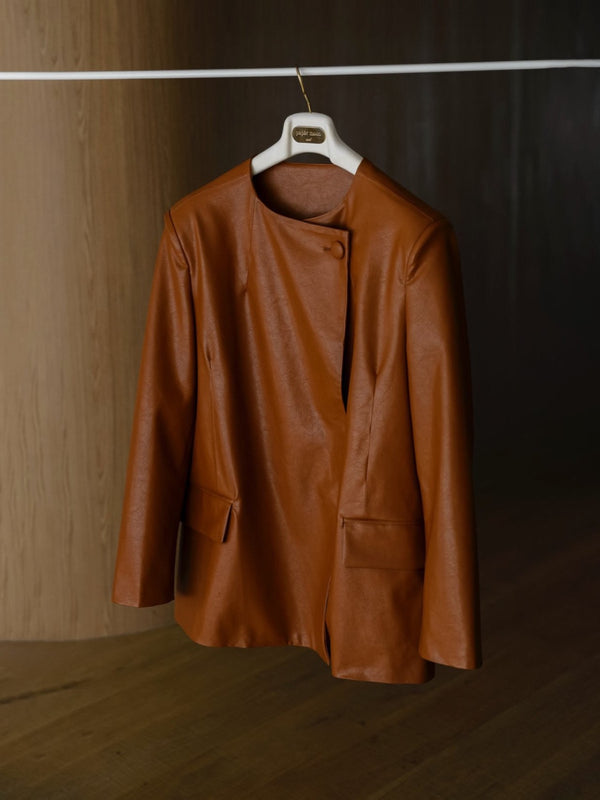 VEGAN LEATHER DOUBLE BREASTED MINI COAT