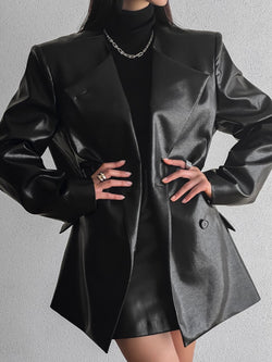 VEGAN LEATHER DOUBLE BREASTED MINI COAT